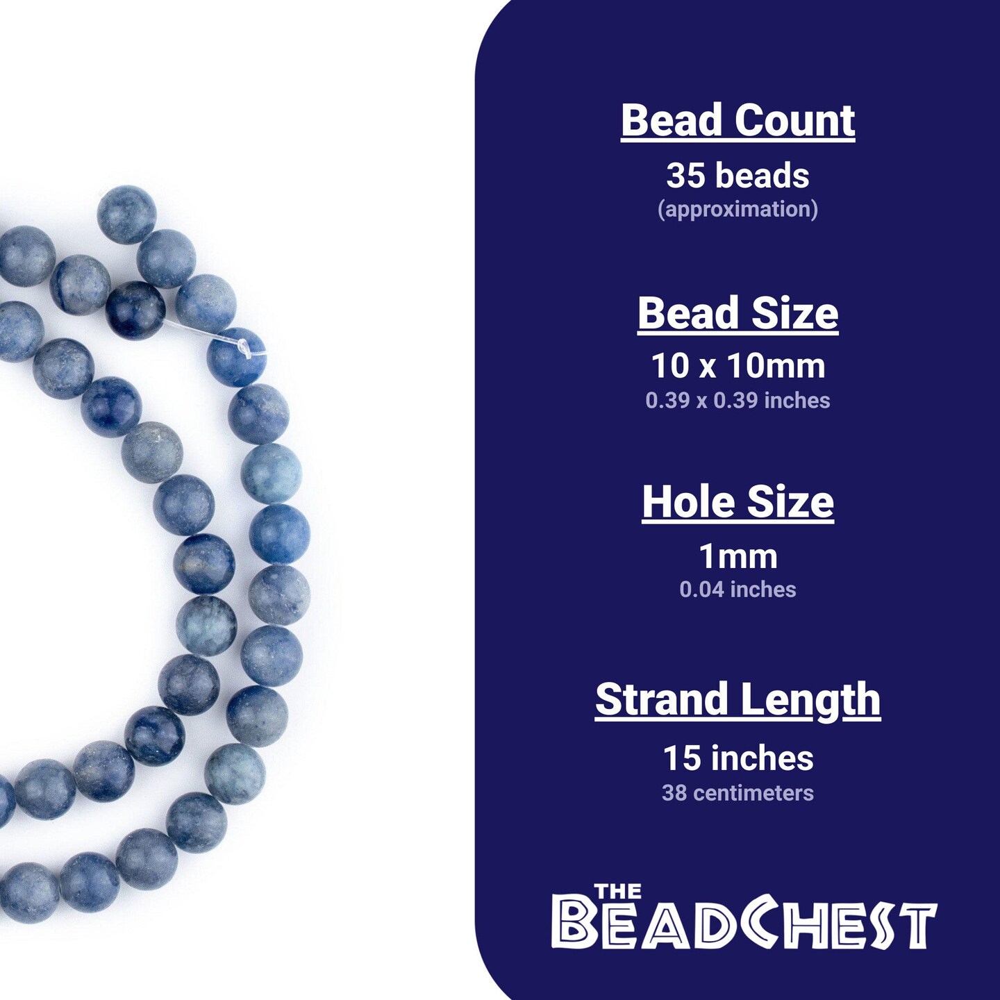 The Bead Chest Round Blue Aventurine Beads (10mm): Organic Gemstone Round Spherical Energy Stone Healing Power Crystal for Jewelry Bracelet Mala Necklace Making