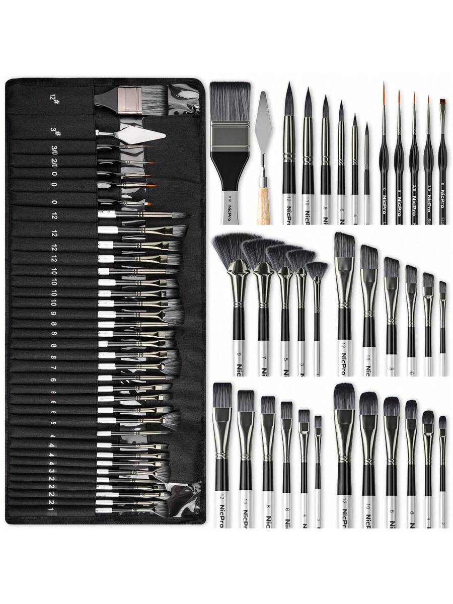 36pcs Paint Brush Set, Professional Paintbrushes with Paint Spatula