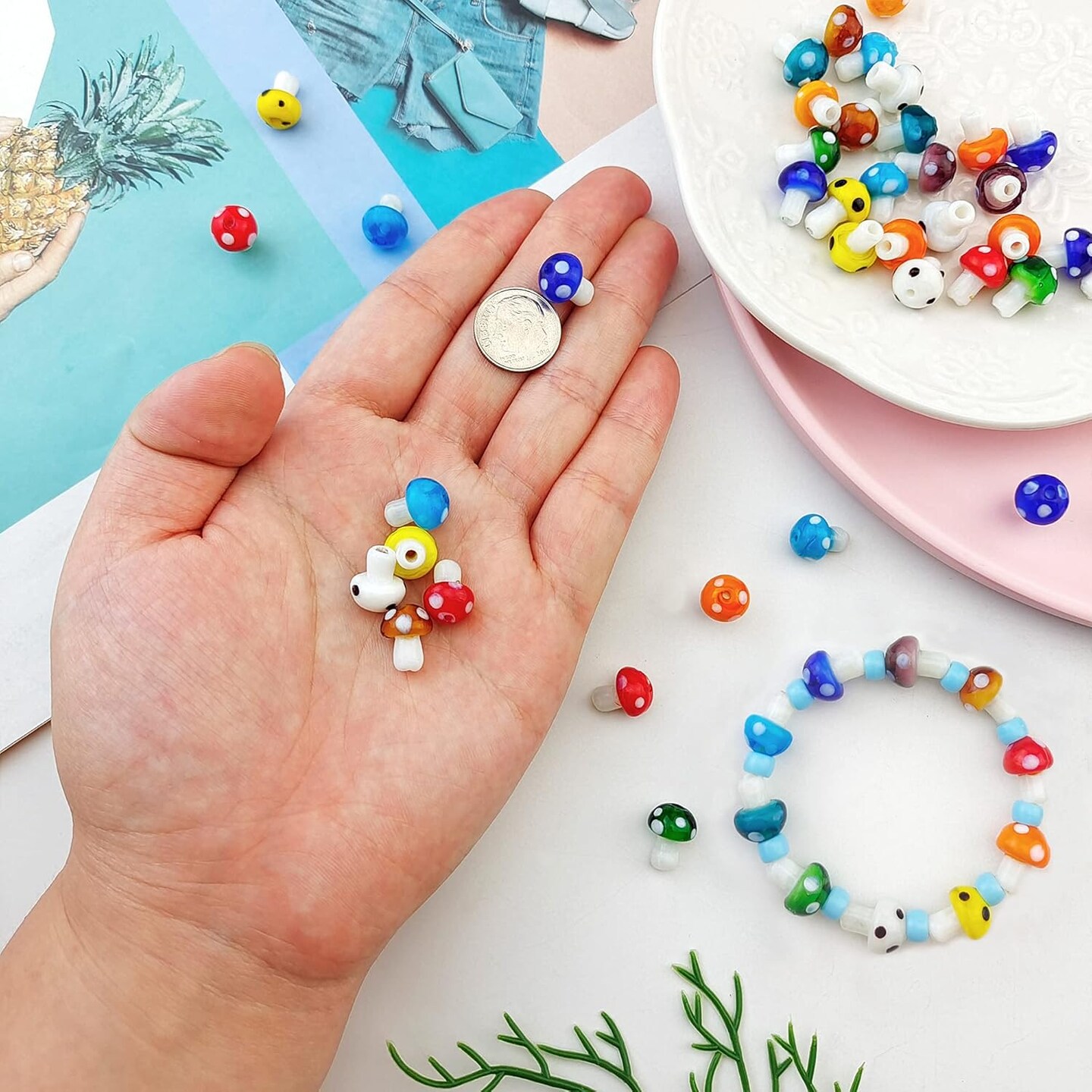 40 Pcs Mushroom Lampwork Beads Mixed Color (H10 Mushroom brown)