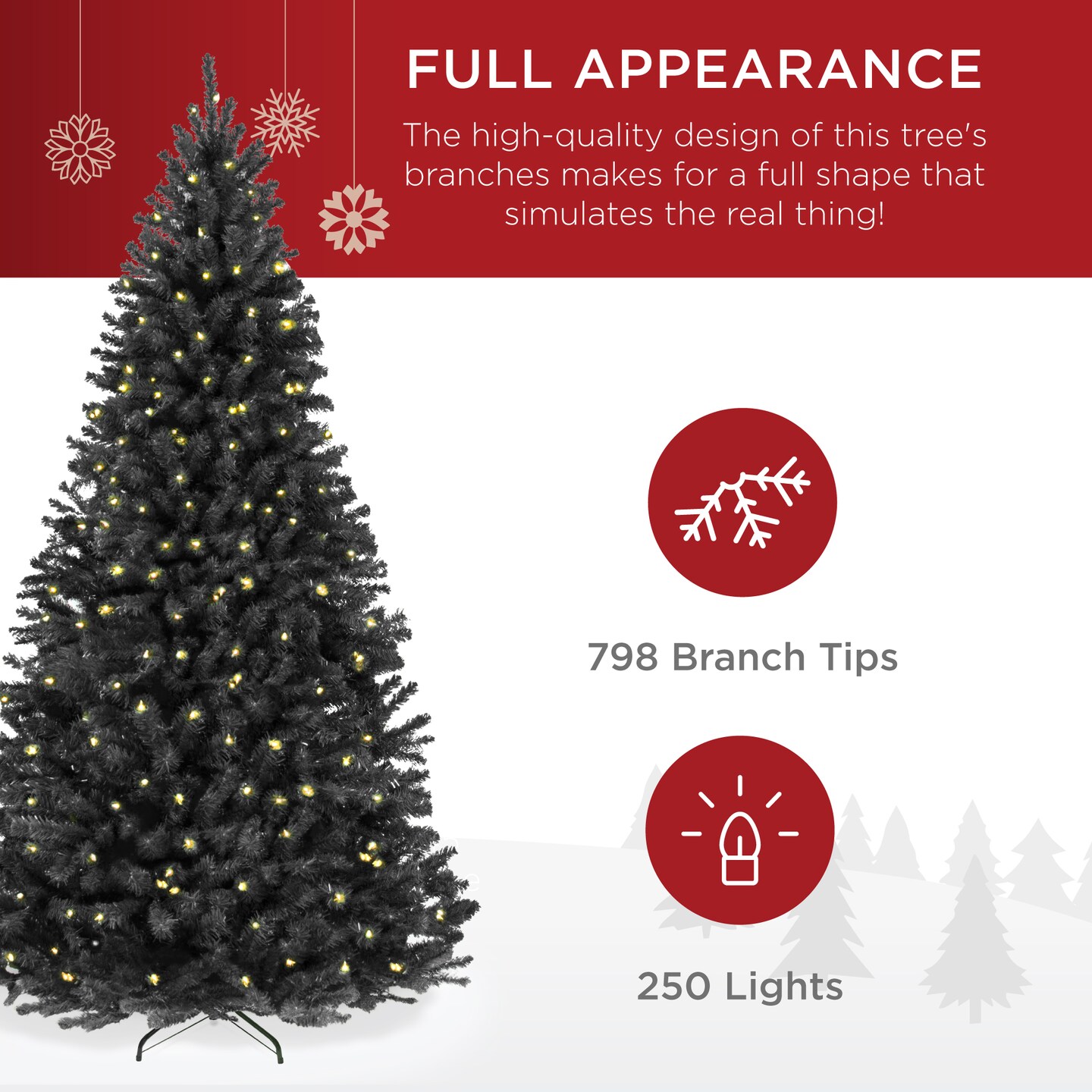Best Choice Products Artificial Christmas Tree, Premium Pre-Lit Spruce Design, Dense Branches – Black Spruce