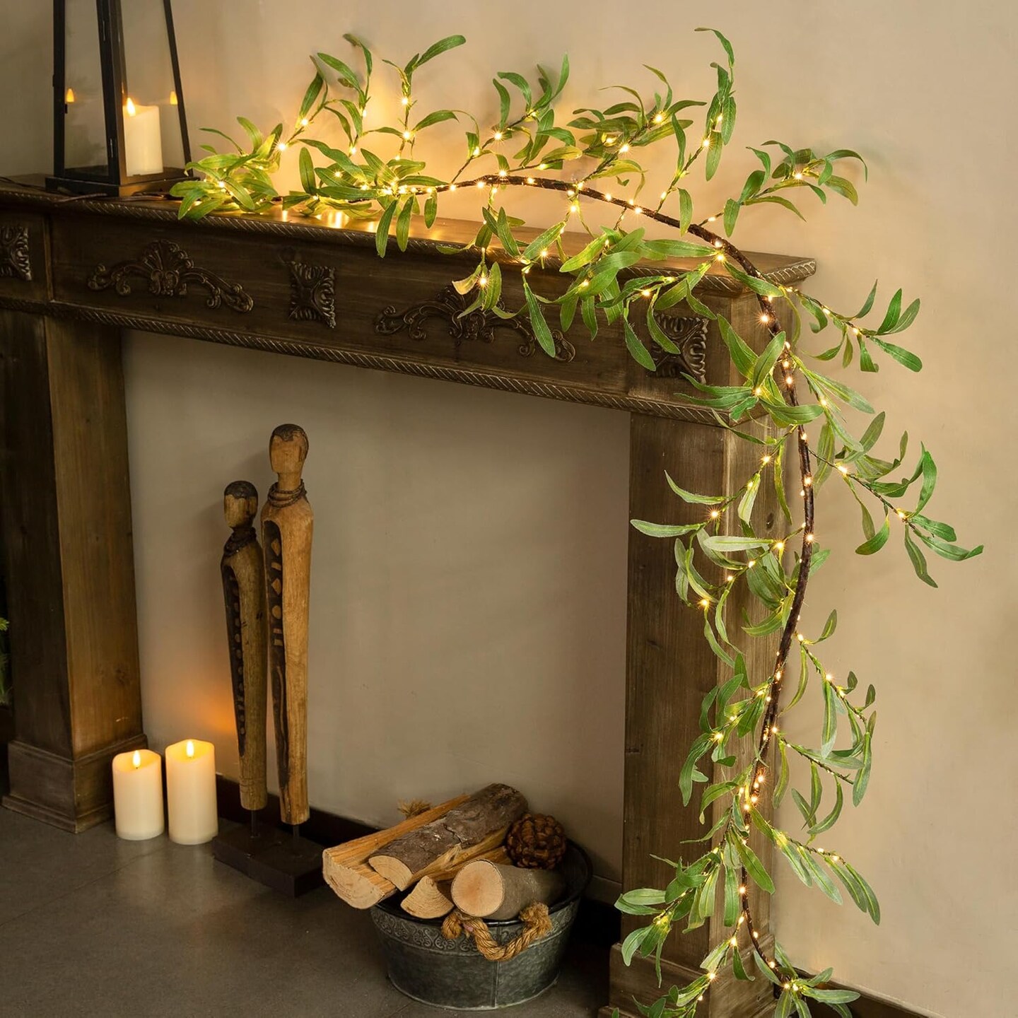 Lighted Olive Garland Battery Operated with Timer (Green Olive)