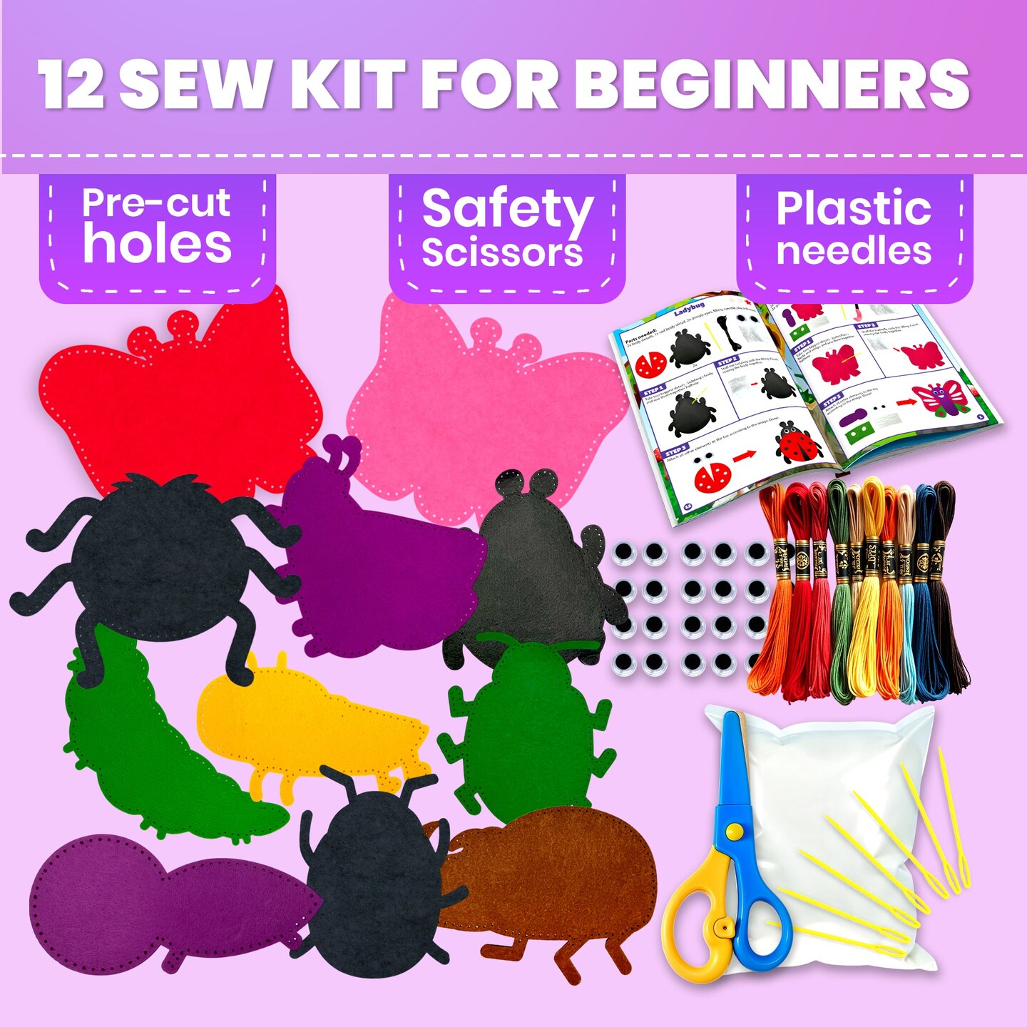 Craft Kits for Kids - 12 Bugs &#x26; Insects Sewing Kit Basic