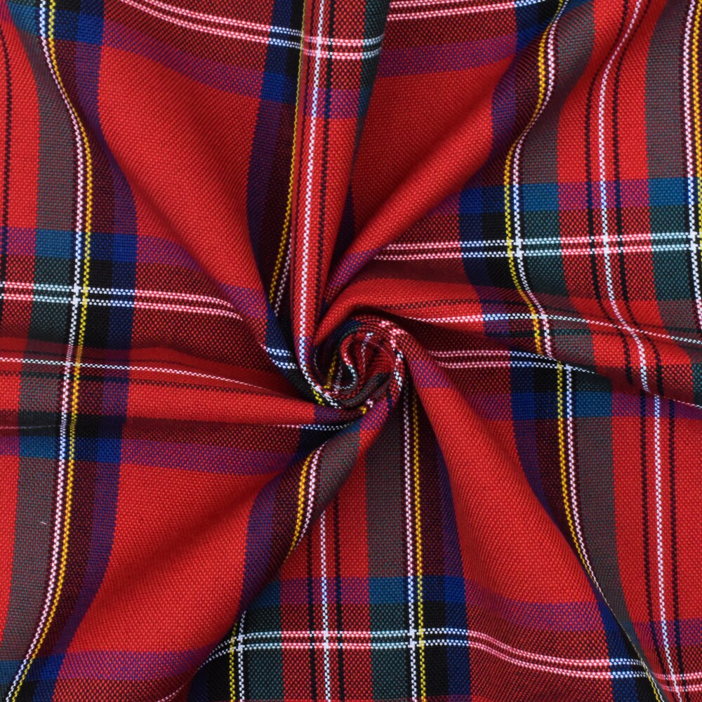 School Red-Blue-Multi Plaid Poly Madras Woven Fabric By the Yard