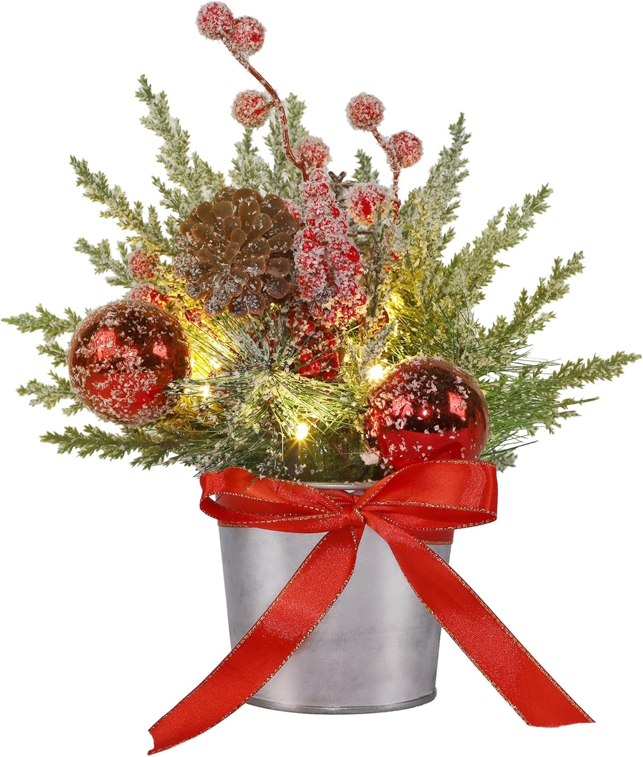Christmas Table Tree Decorations Mini Trees with Lights (Green)