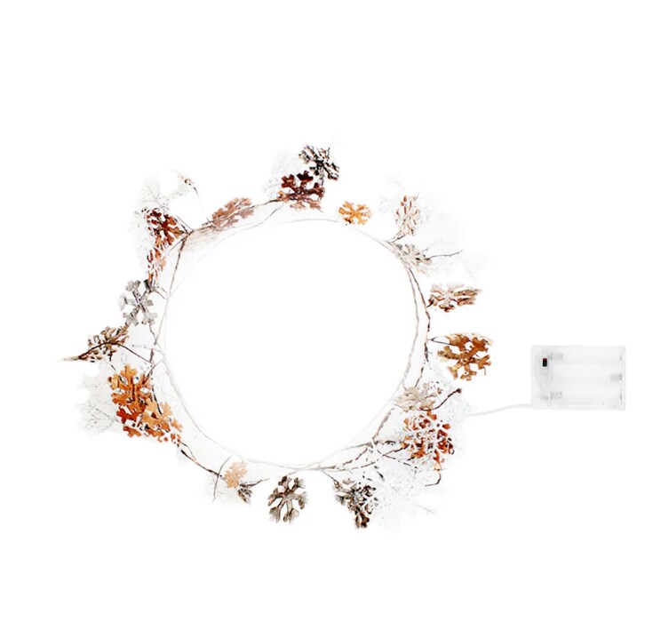 Glitter Snowflake Twine Fairy Lights – 7.5 ft Battery Garland for Holiday Decor
