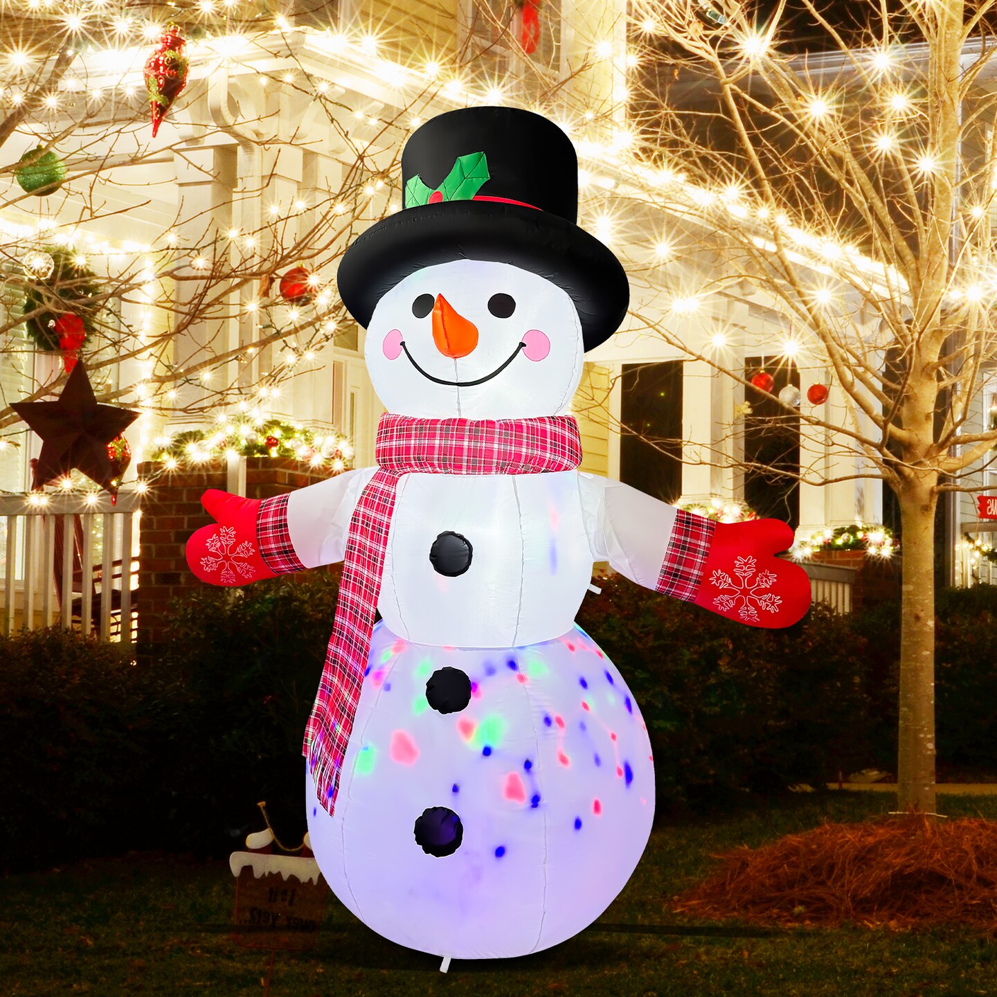 GOOSH 8FT Animated Waving Snowman Inflatable with LED Lights for Outdoor Christmas D&#xE9;cor