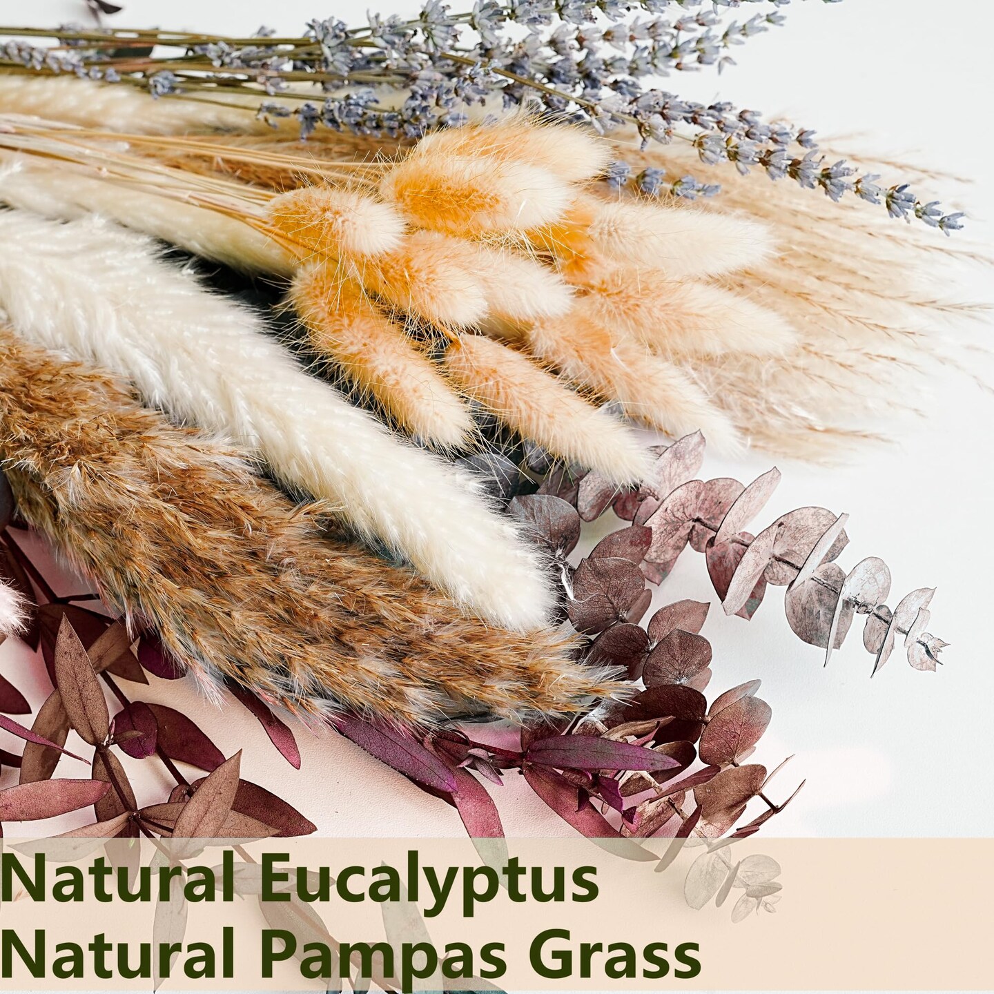 Fall Dried Flower Bouquet with Pampas Grass, Orange Bunny Tails, Lavender &#x26; Red Eucalyptus &#x2013;Boho Fall Decor for Home, Vase, Porch &#x26; thanksgiving &#x2013;Autumn Floral Arrangements for Fall Decorations Indoor