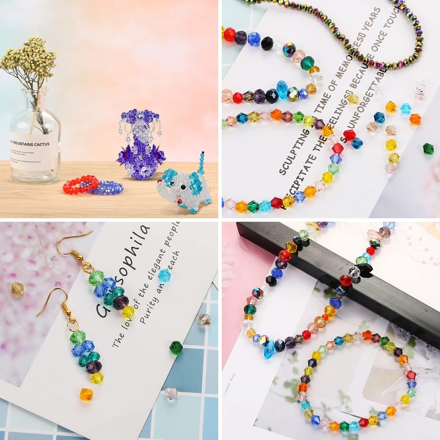 750 Pcs Assorted Crystal Glass Beads for Jewelry Making (Colorful)