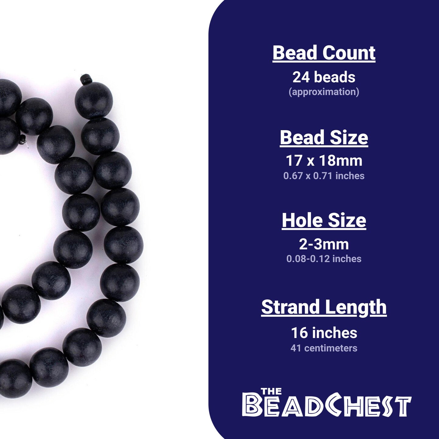 The Bead Chest Natural 18mm Wooden Beads in Charcoal for Jewelry Making – Round Loose Wood Spacer Beads I Approximately 24 Beads