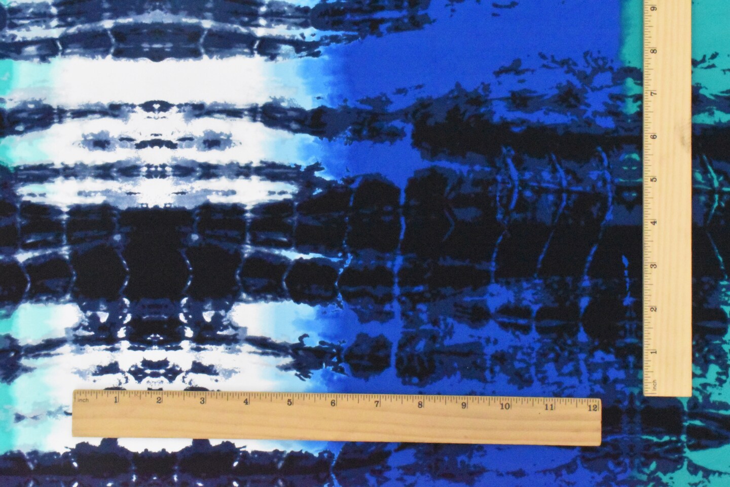 Turquoise-Navy Abstract Tie Dye Printed Swimwear Stretch Tricot Fabric By the Yard