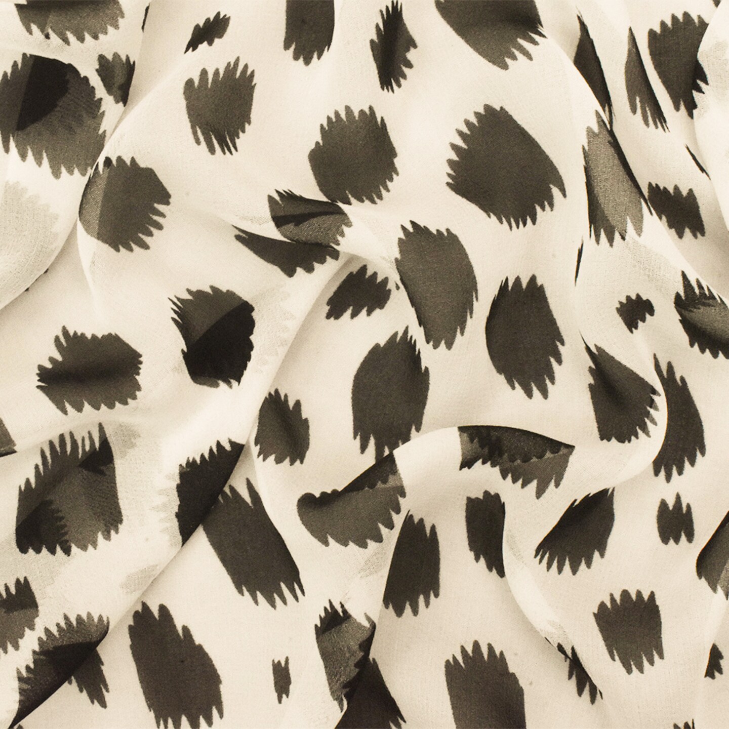 Black-Ivory Famous Designer Silk Spots Printed Chiffon Fabric By the Yard