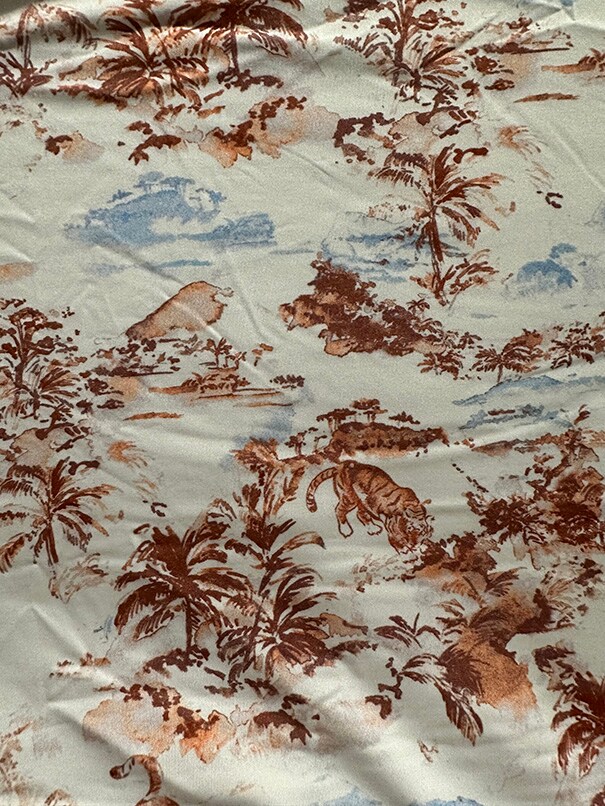 Off White Tiger Toile Print ITY Jersey Knit Fabric By the Yard