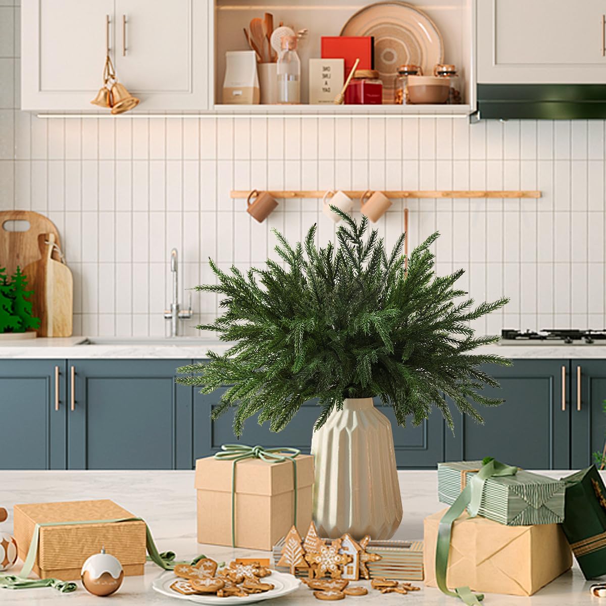 12 Pcs Christmas Norfolk Pine Stems (Green) 15.7"D x 7"W x 15.7"H