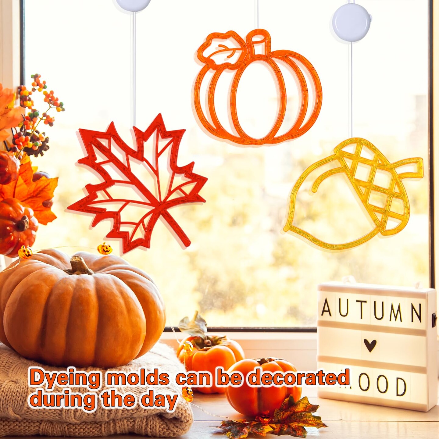 Fall Decor Window Lights 2025 Thanksgiving Decorations Acorn Maple Leaves Pumpkin LED Lights with Suction Cups Battery Operated(Exclusive) Slow Fade Mode Timer Autumn Decorations for Home