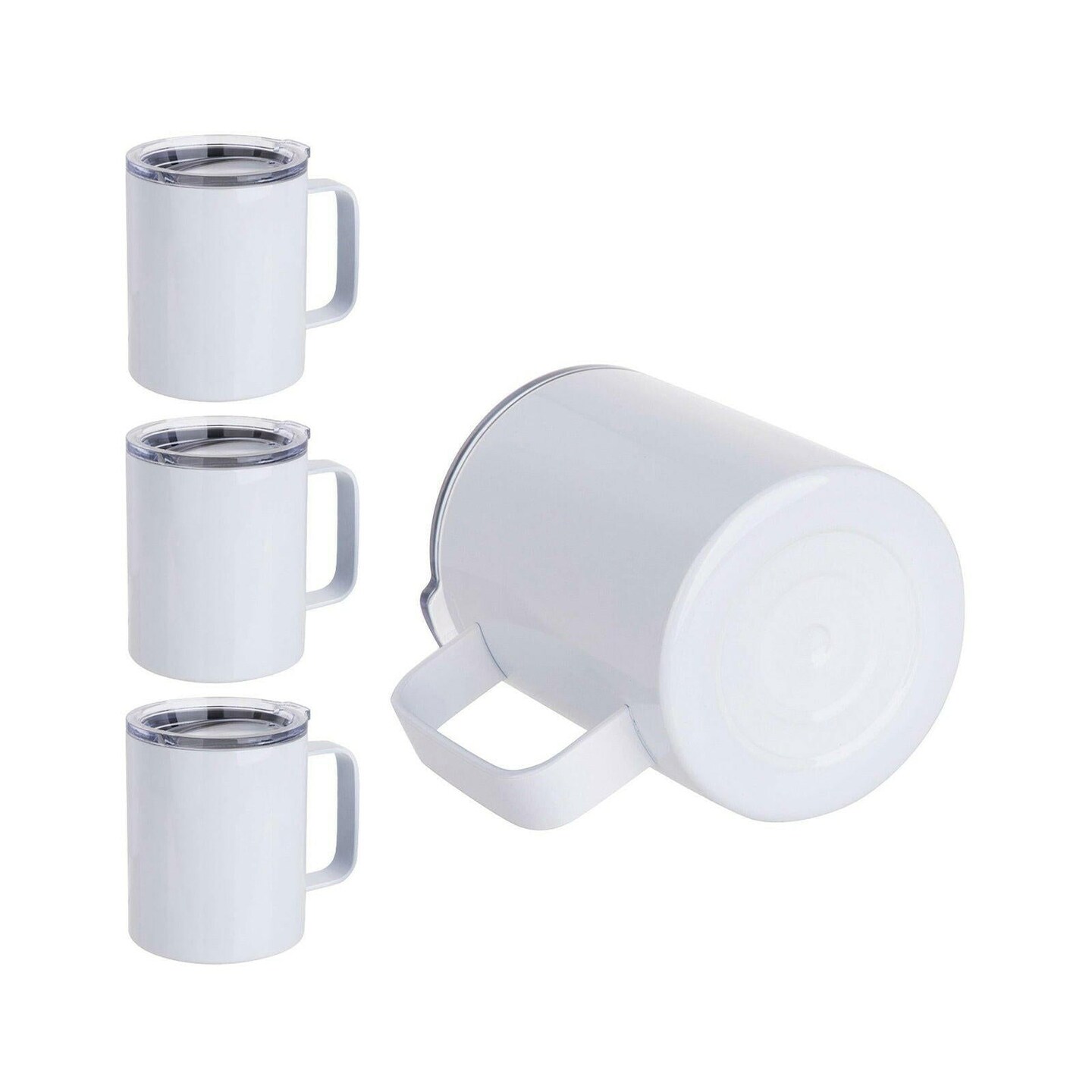 Craft Express 4 Pack 10oz Stainless Steel Coffee Cups – White Sublimation-Ready Mugs