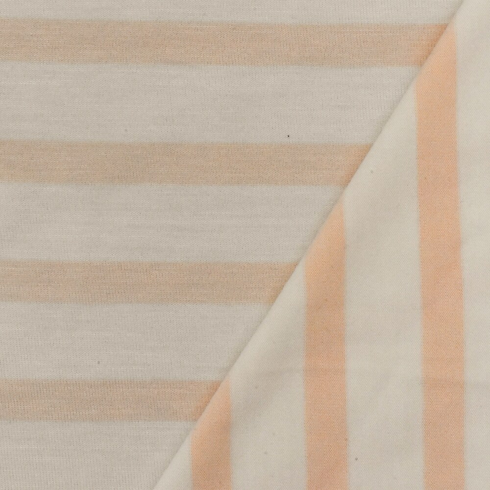 Peach-Ivory Stripe Stretch Spandex Rayon Modal Jersey Knit Fabric By the Yard