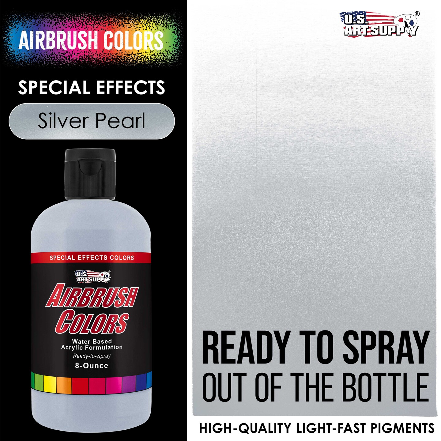 U.S. Art Supply Pearlized Silver Pearl Acrylic Special Effects Airbrush Paint - 8oz Ready to Spray Air Brush Paint for Nails, Models, Fabric - Water-Based Air Brush Painting