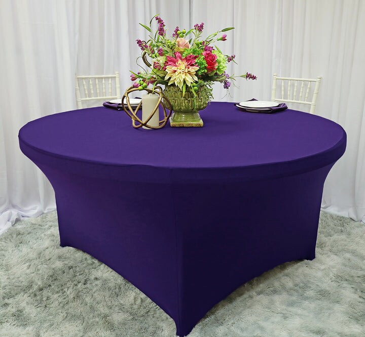 6 Foot Round Stretchable Spandex Table Cover Regency Purple Event Linen