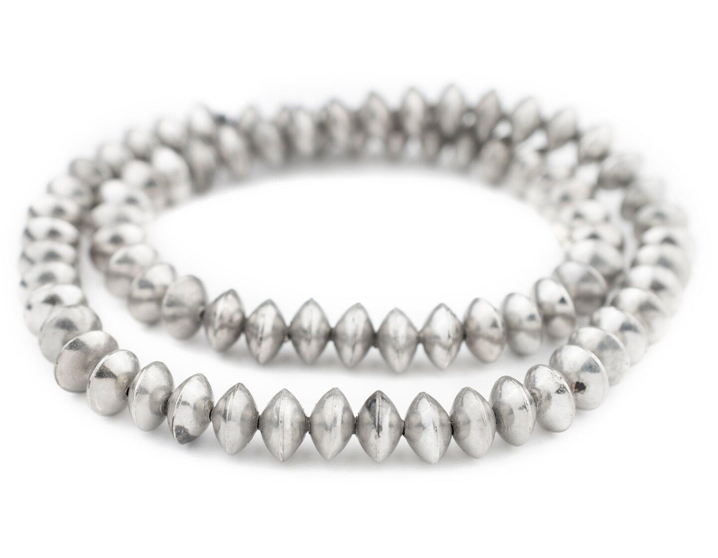 The Bead Chest Ethiopian Silver Saucer Beads, Large Hollow Handmade Bicone Lightweight Crafts Supplies for Jewelry Making (12mm)