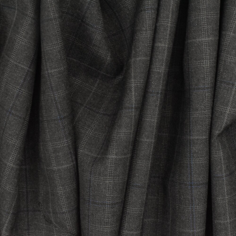 Night Gray-Blue-Multi Check Wool-Poly Woven Suiting Fabric By the Yard