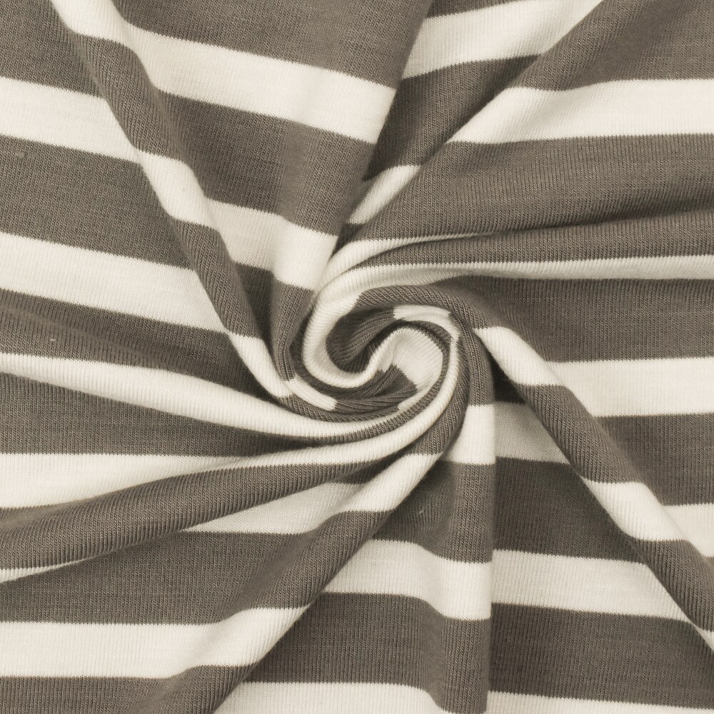 Taupe-Ivory Stripe Stretch Spandex Rayon Modal Jersey Knit Fabric By the Yard