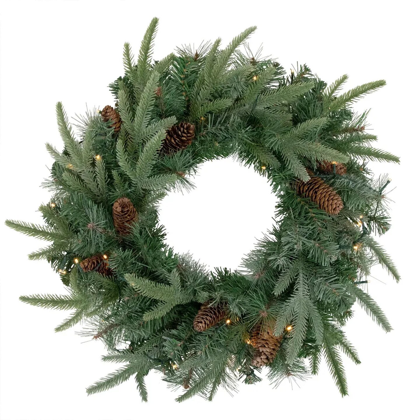 Pre-Lit Mixed Pine and Pine Cone Artificial Christmas Wreath with Warm White LED Lights 24 Inch