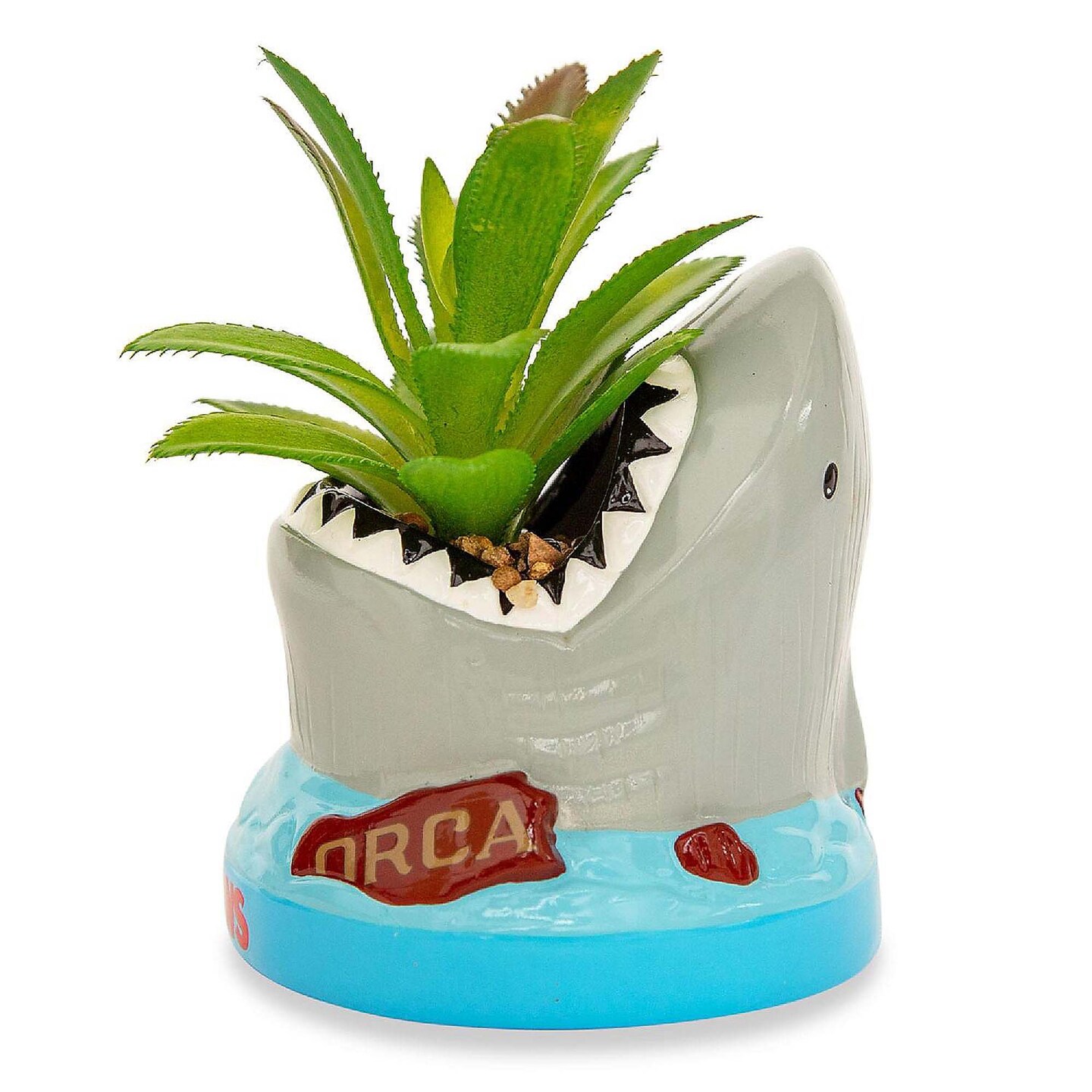 JAWS Shark 4 Inch Ceramic Mini Planter With Artificial Succulent