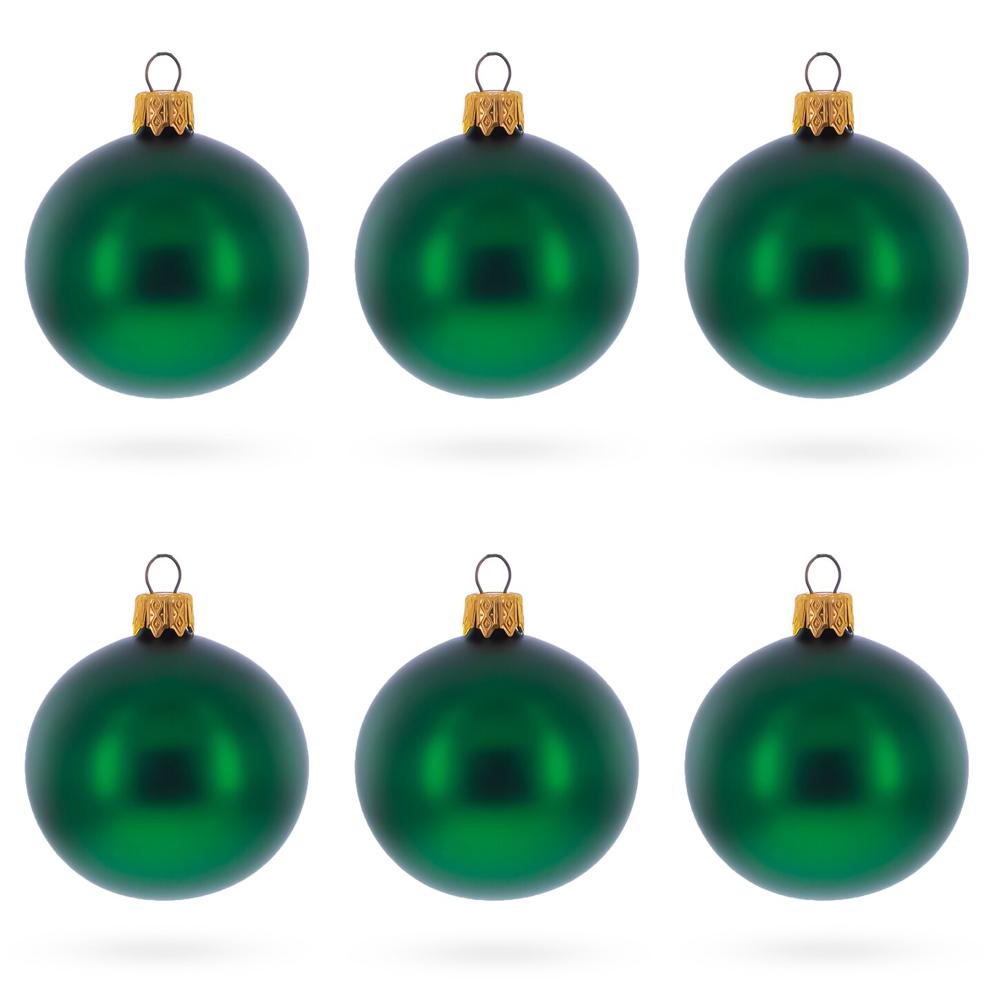 Set of 6 Matte Green Glass Ball Christmas Ornaments 2.4 Inches
