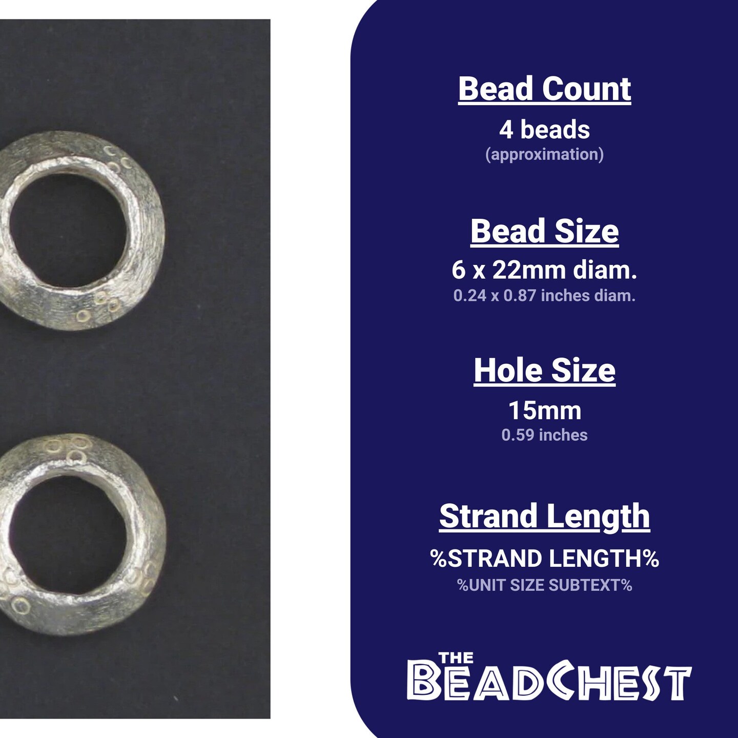 The Bead Chest Silver Ethiopian Wollo Rings (22mm) (Set of 4): Genuine Ethiopian Metal Ring Beads for DIY Jewelry
