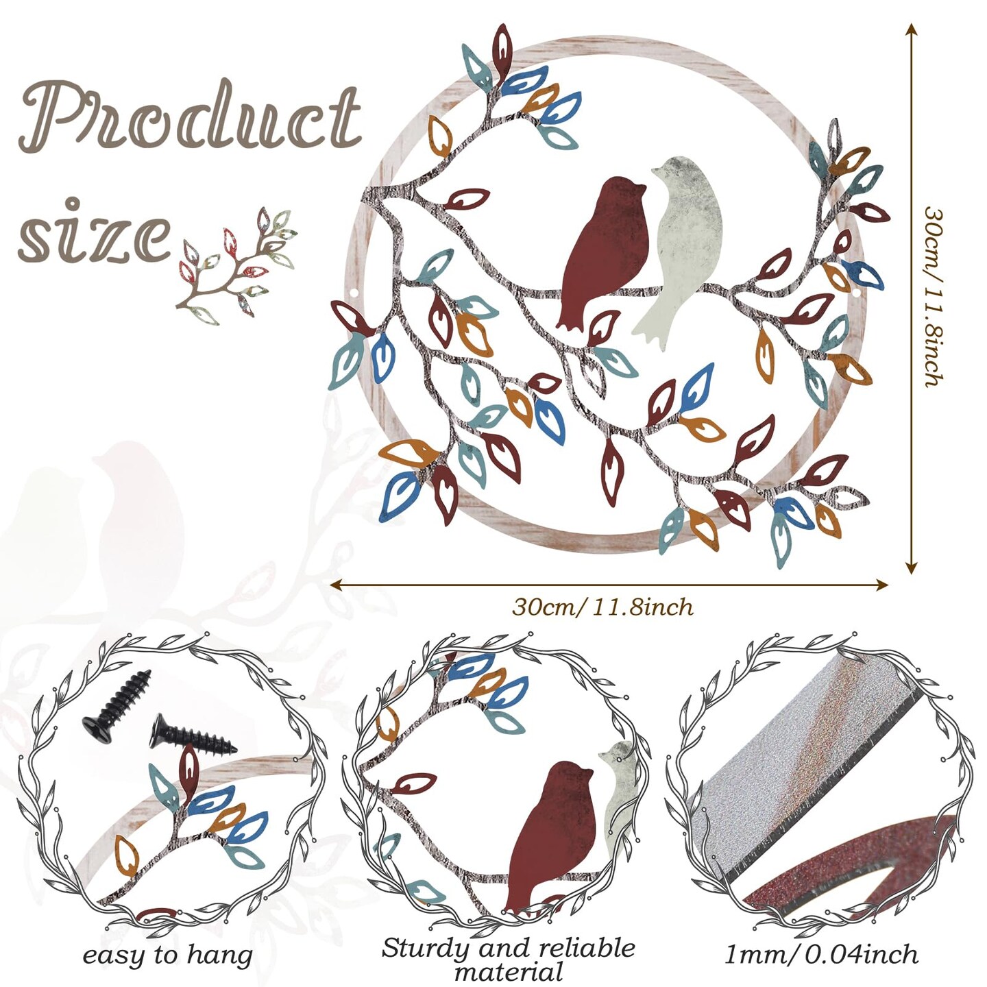 Metal Wall Art Bird on Tree Branch Silhouette Bird Art Decor for Living Room Garden Bedroom Office Home Wall Housewarming Party Decor(Vintage Color)