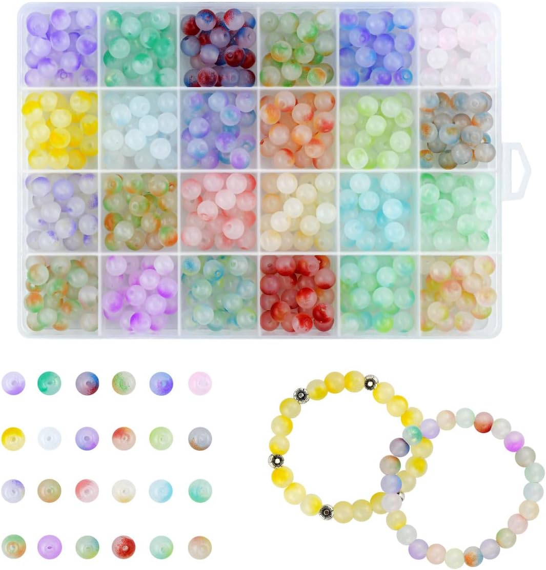 480 Piece Glass Beads - 8mm Round Crystal Beads for Jewelry Making (Mixed color)