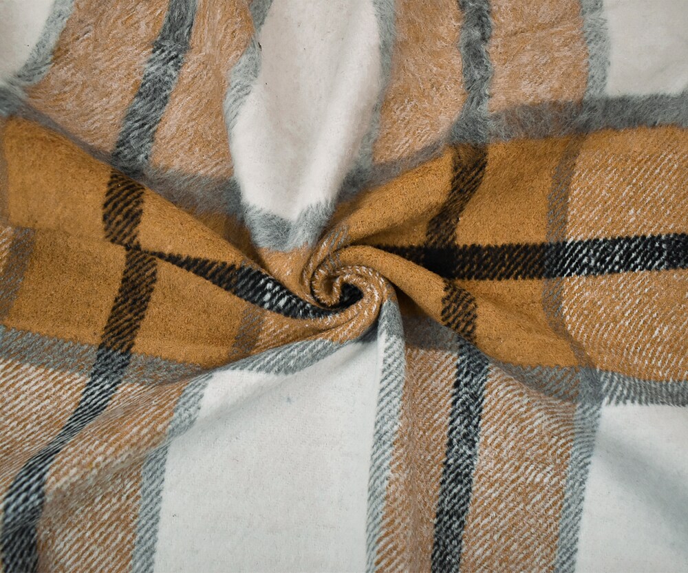Brown-Multi Poly-Wool Single Sided Brush Plaid Woven Jacketing Fabric By the Yard
