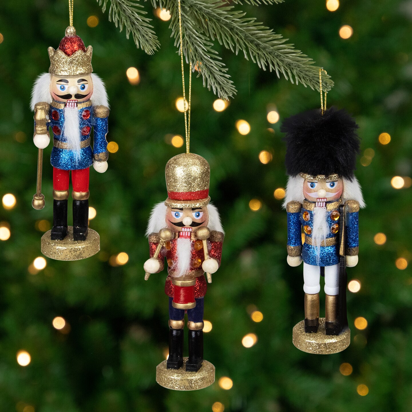 Northlight Set of 3 Glittery Nutcracker King, Soldier and Drummer Ornaments 5.25"