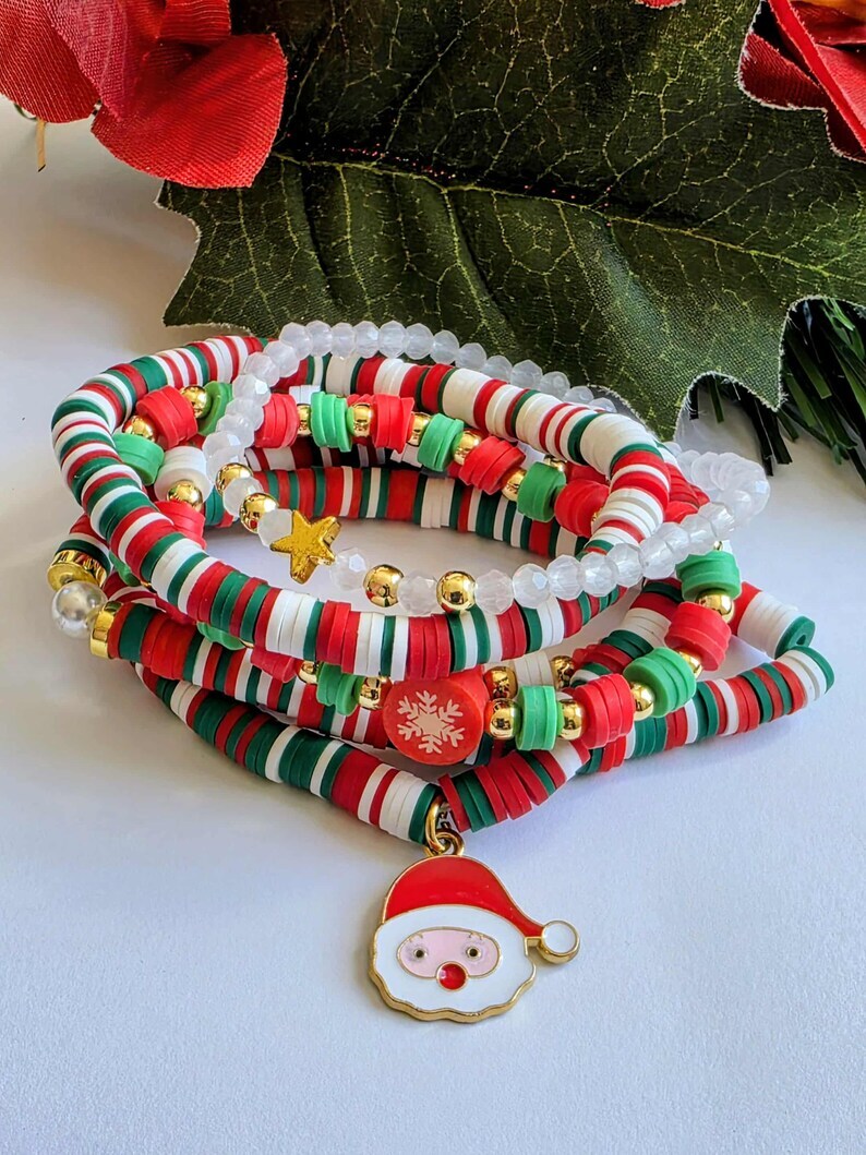 Christmas Stackable Stretch Bracelet Set | 6pc Set Holiday Bead