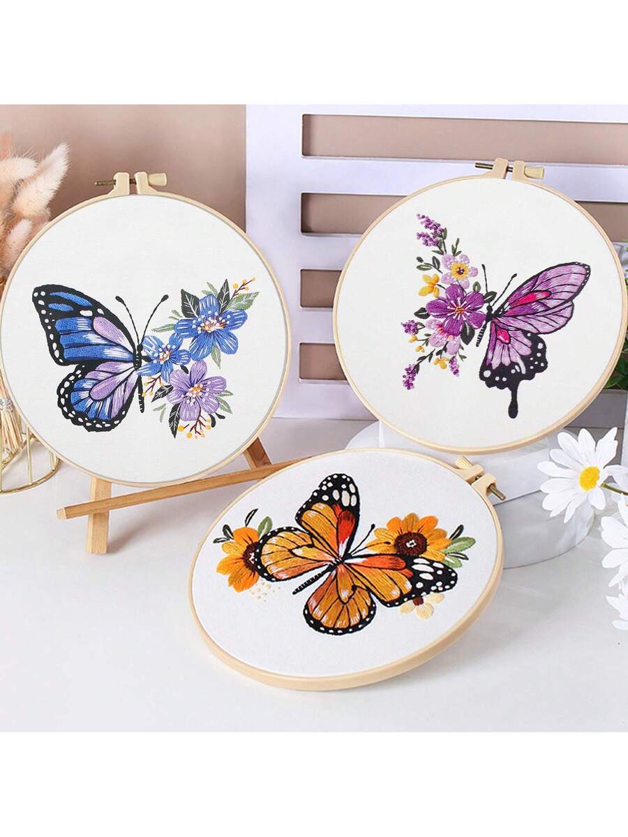 3 Sets Embroidery Stitch Practice Kit for Beginners, Include Cloth, Hoops And Threads, Stamped Cross Stitch For Craft Lover