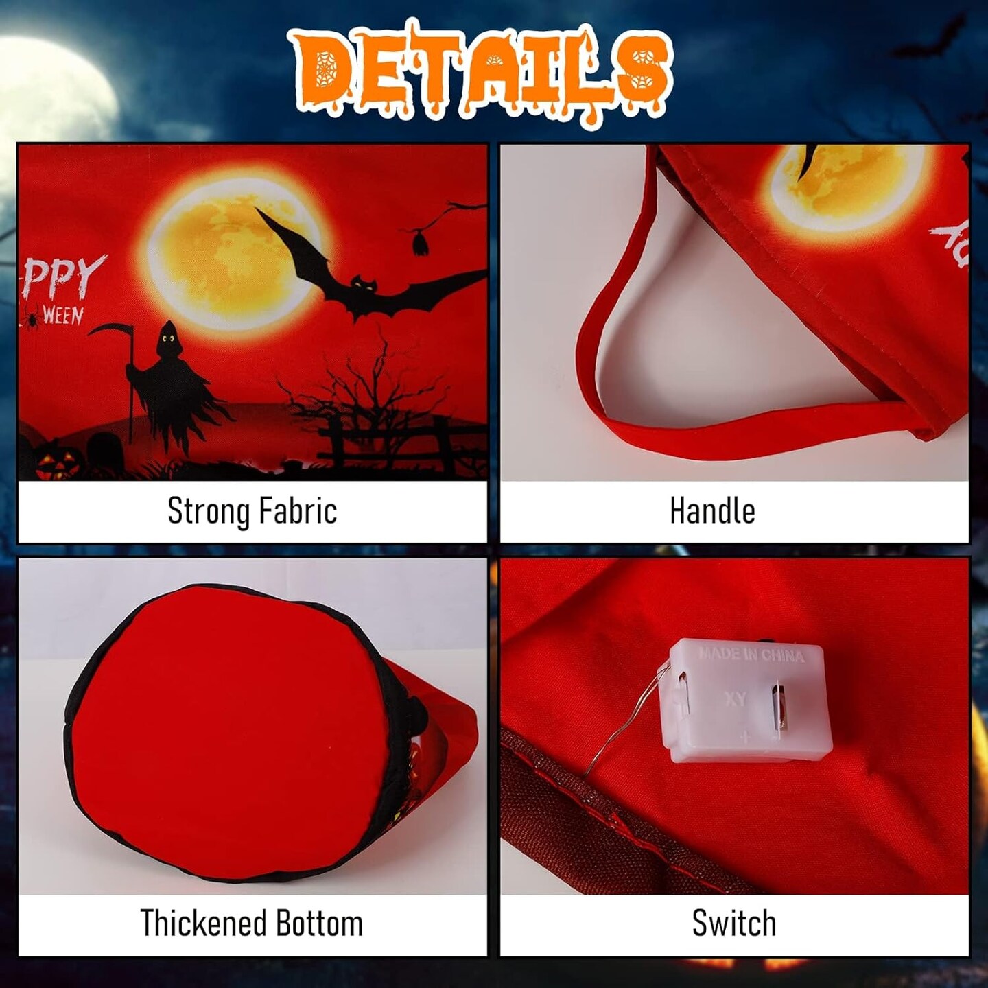 Trick or Treat Candy Bags Light Up Pumpkin Bucket (Red)