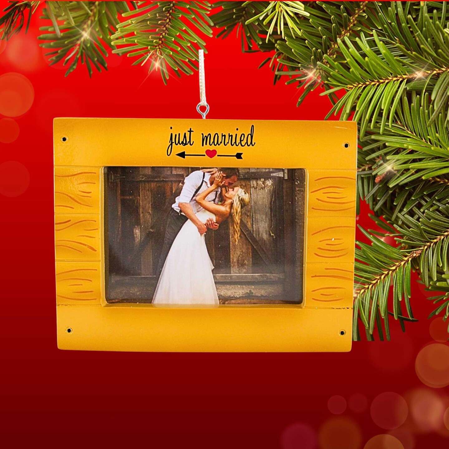 Polarx 3.5 Inch Rustic Wedding Picture Frame Ornament Christmas Tree Ornament , Christmas Decor Free Standing Love