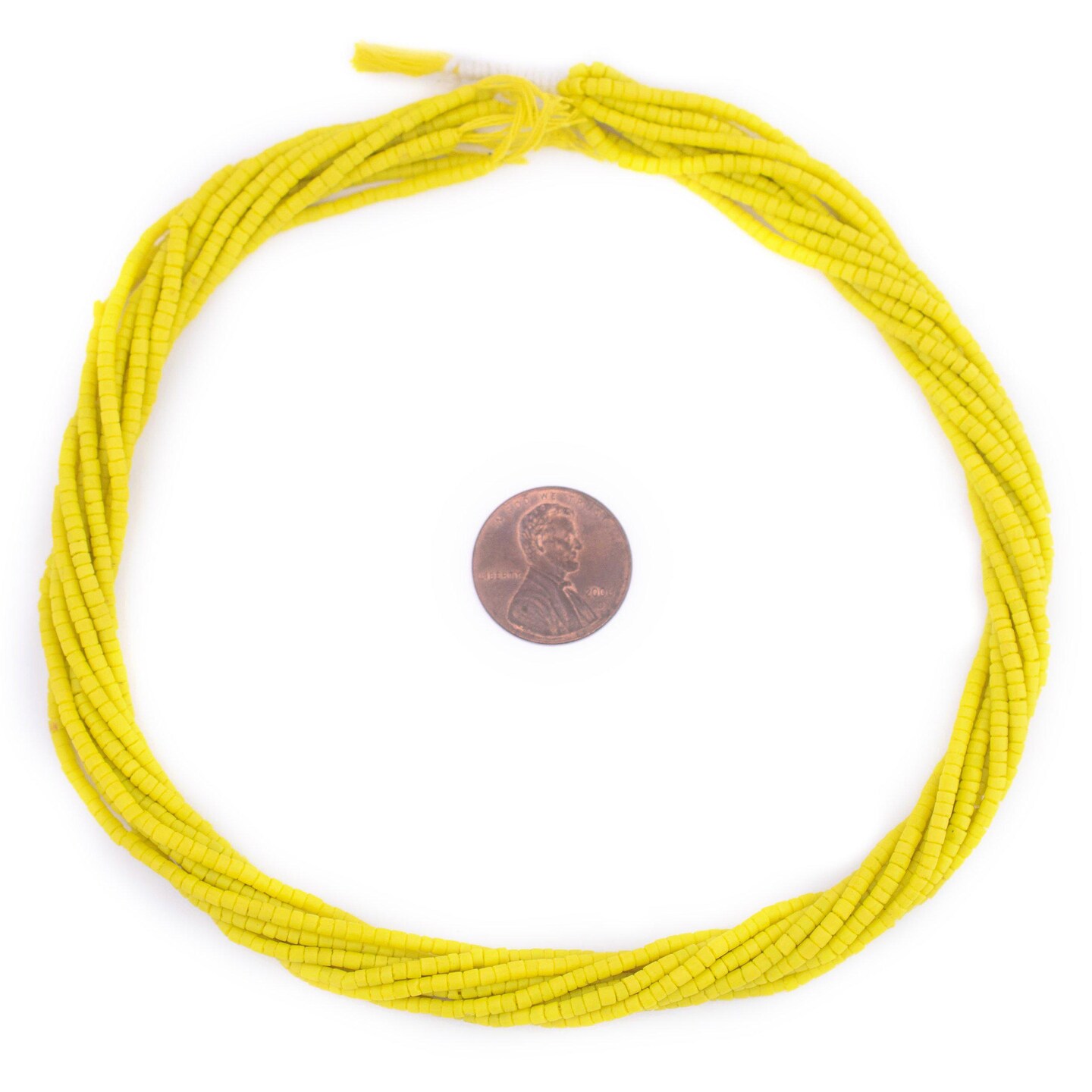 The Bead Chest 2mm Glass Seed Beads - Full Strand of Afghani Tribal Beads (Yellow) - Bunch of 10 Strands