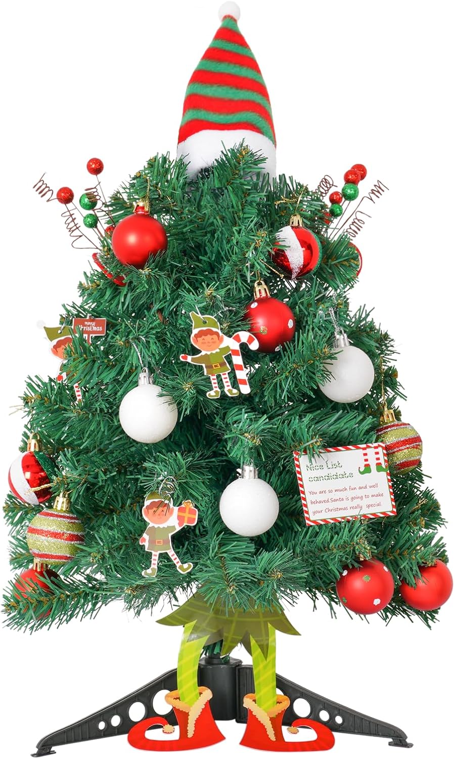 20&#x22; Mini Christmas Tree with Head Arms Elf Legs Tabletop (Green)