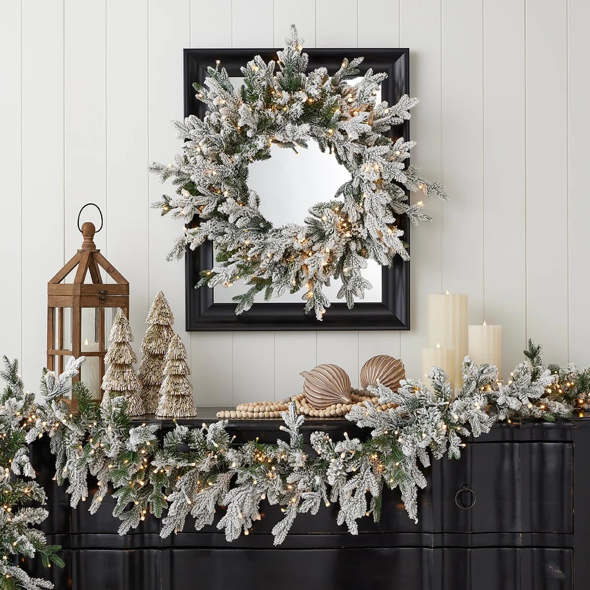 Flocked Pine 24&#x22; Wreath with Warm LED Lights