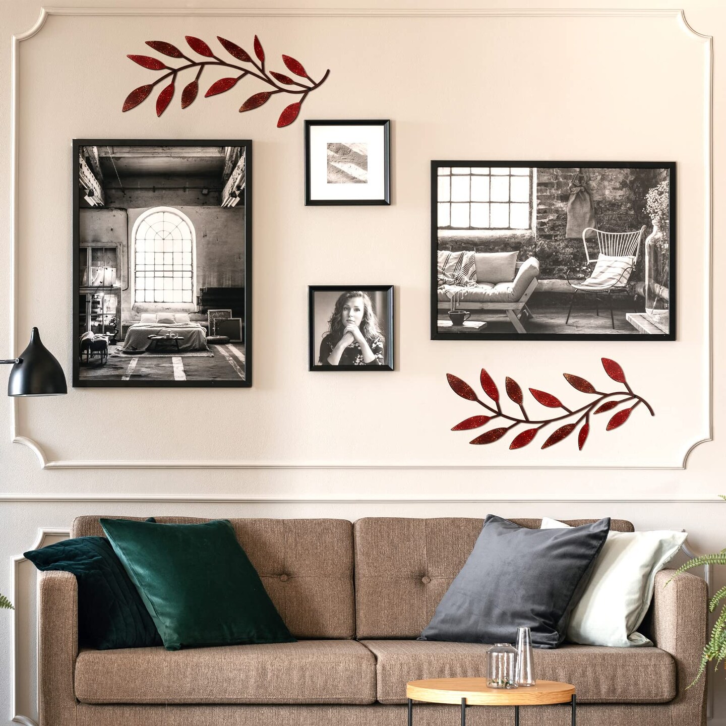 2 Pieces Metal Tree Leaf Wall Decor Vine Olive Branch Leaf Wall Art Living Room, Hallway Wall Decor Outdoor Decoration(Autumn Color)