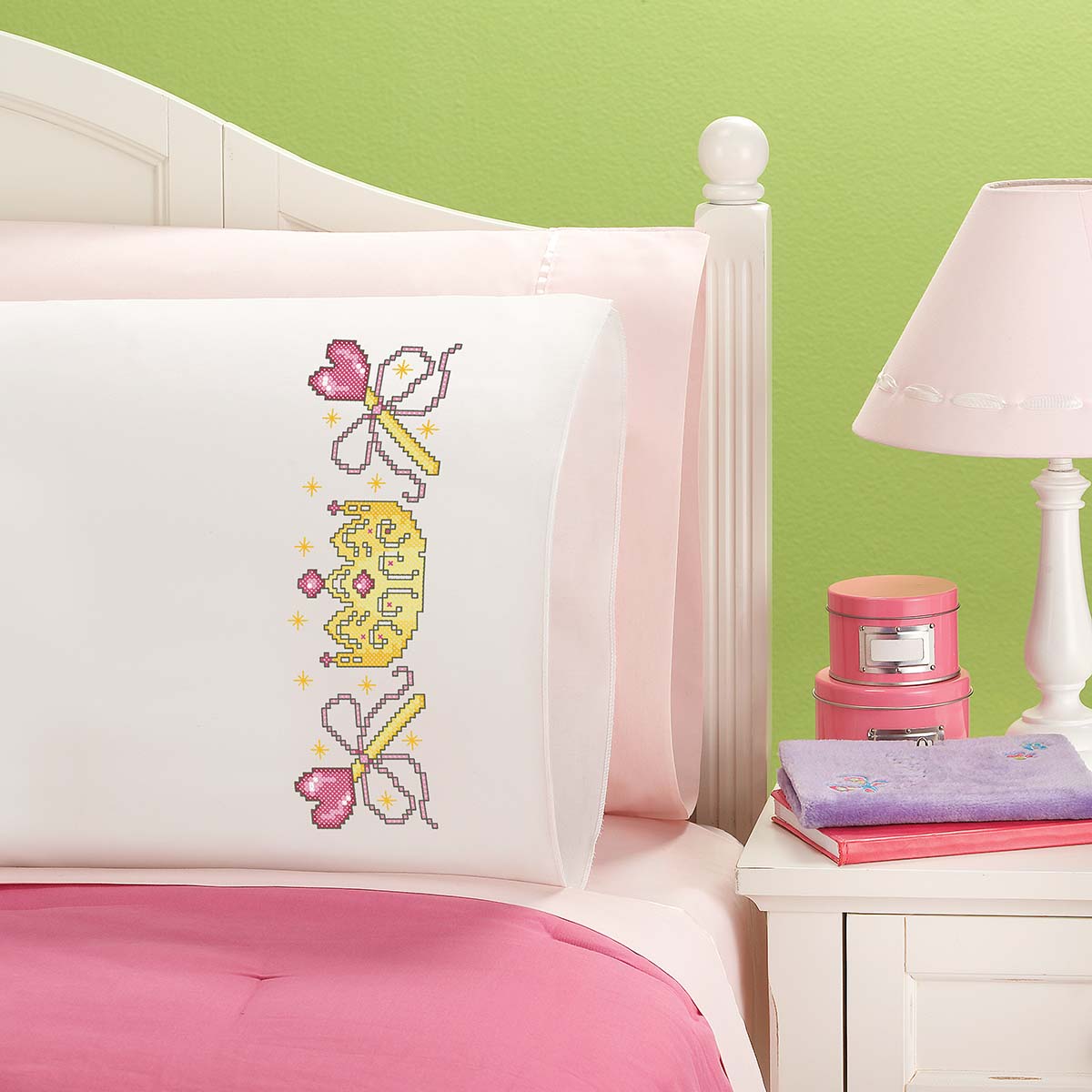 Herrschners Princess Party Kid's Pillowcase Stamped Cross-Stitch Kit