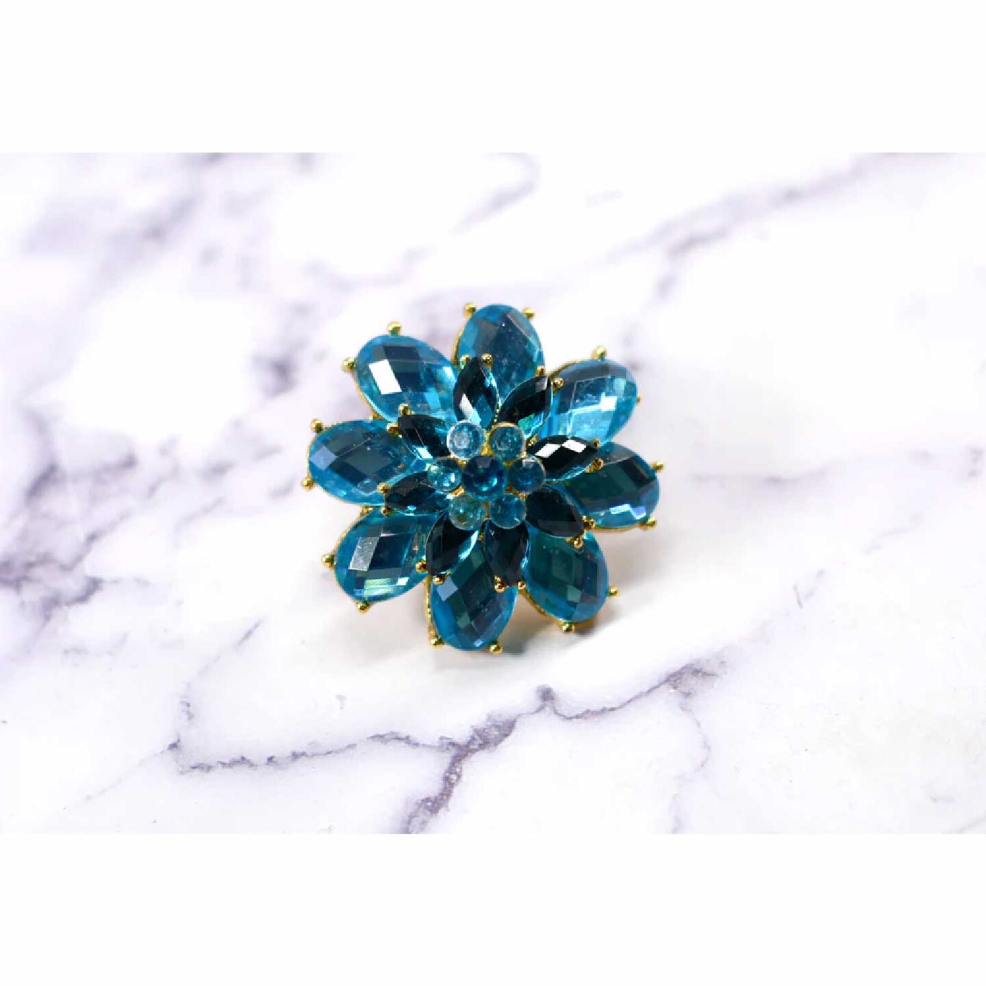 Blue Rhinestone Brooch Pin For Clothing Hats Bags DIY Crafts 1 3/4 Inch