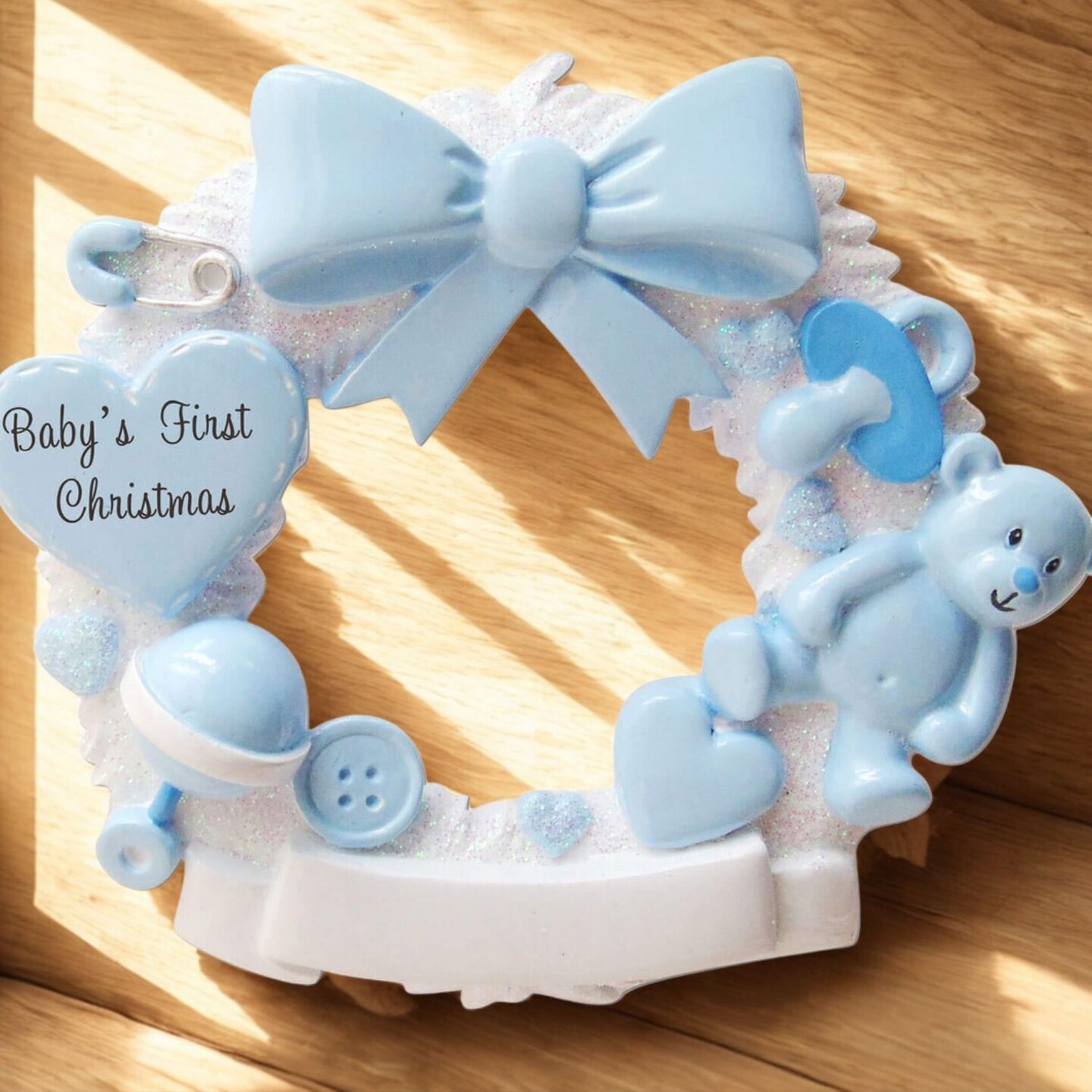 3" Baby Boy Wreath Customizable Ornament Personalized First Christmas Keepsake