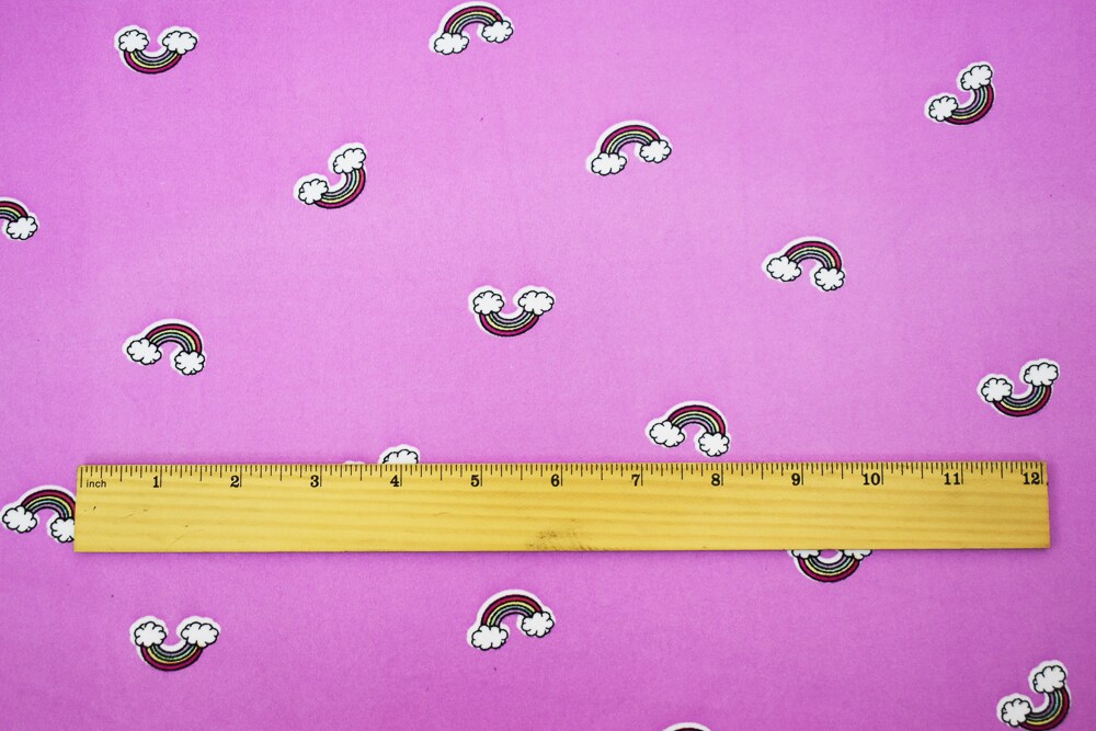 Purple-Multi Rainbow Printed Poly Stretch Double Brushed Jersey Knit Fabric By the Yard