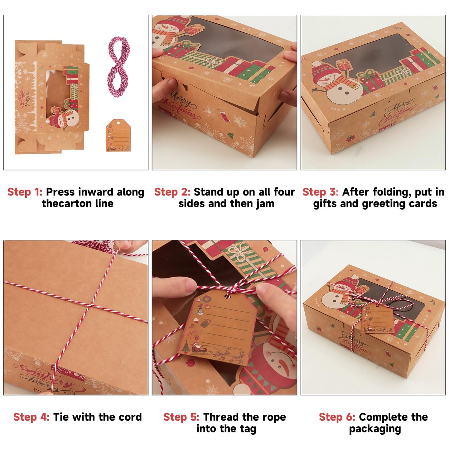 12 Pack Christmas Cookie Boxes for G-ift Giving,Holiday Bakery Cupcake Boxes with Window,Christmas Eve Pastry Boxes with Ribbons and Tags for Xmas Party Supplies Cookie Containers Treat Tins