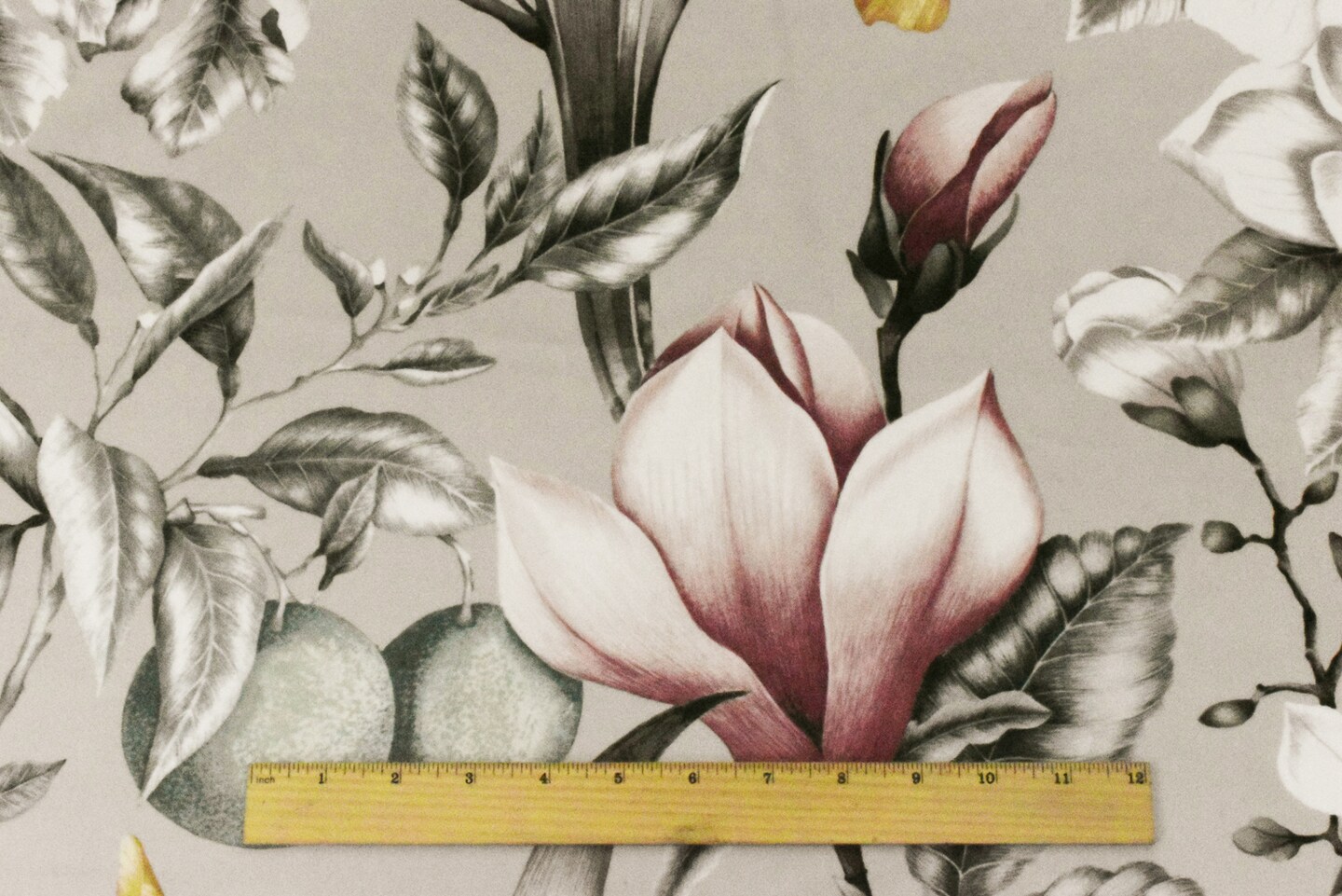 Khaki-Yellow-Multi Floral Printed Faux Suede Poly Home Decorating Fabric By the Yard