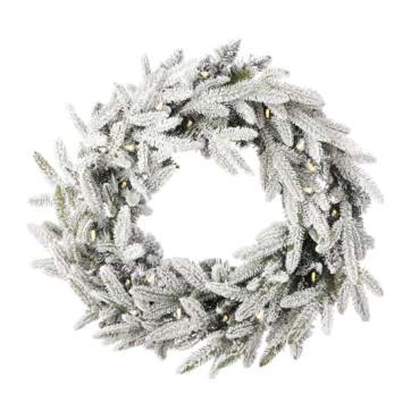 24" Royal Oaks Flocked Wreath with Warm White Plug-In LED Lights Elegant Snow-Kissed Holiday Decoration