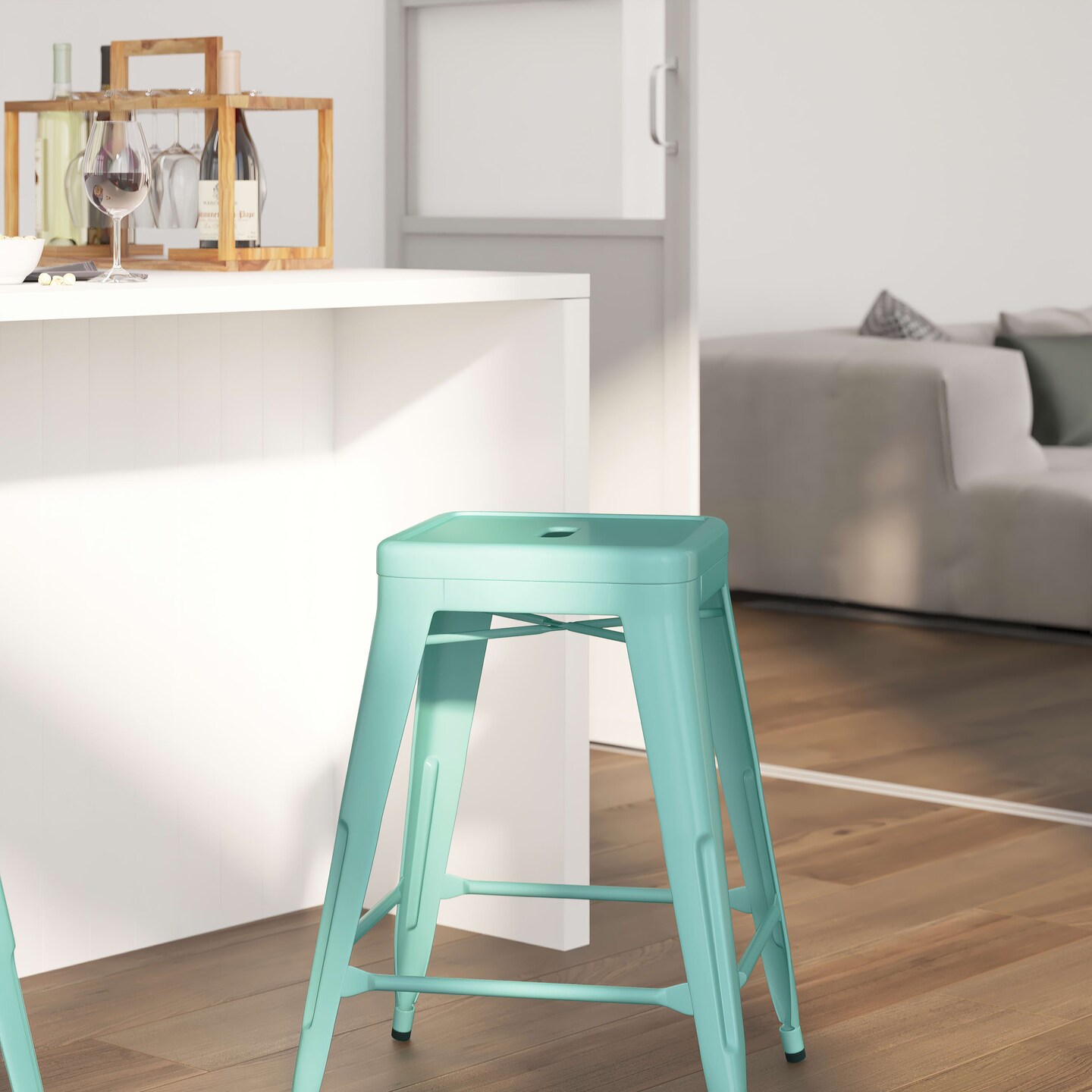 Merrick Lane Newark Series Backless Metal Stool with Square Seat for Indoor-Outdoor Use