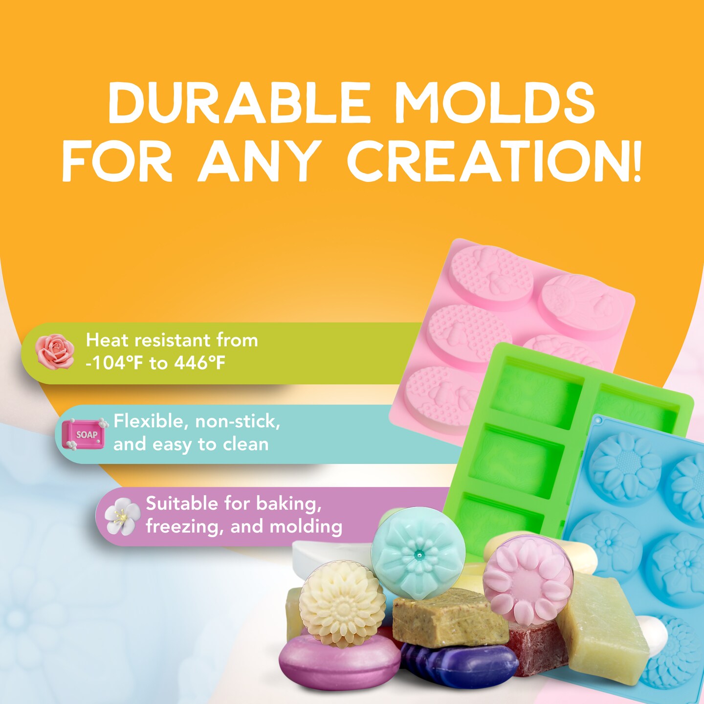 Incraftables Silicone Soap Molds for Soap Making. Assorted Large Soap Molds (3 Sets). Best Soap Molds Silicone Shapes (Round, Rectangle &#x26; Oval) for DIY Bars, Bath Bombs, Cake, Lotion Bars &#x26; Candles